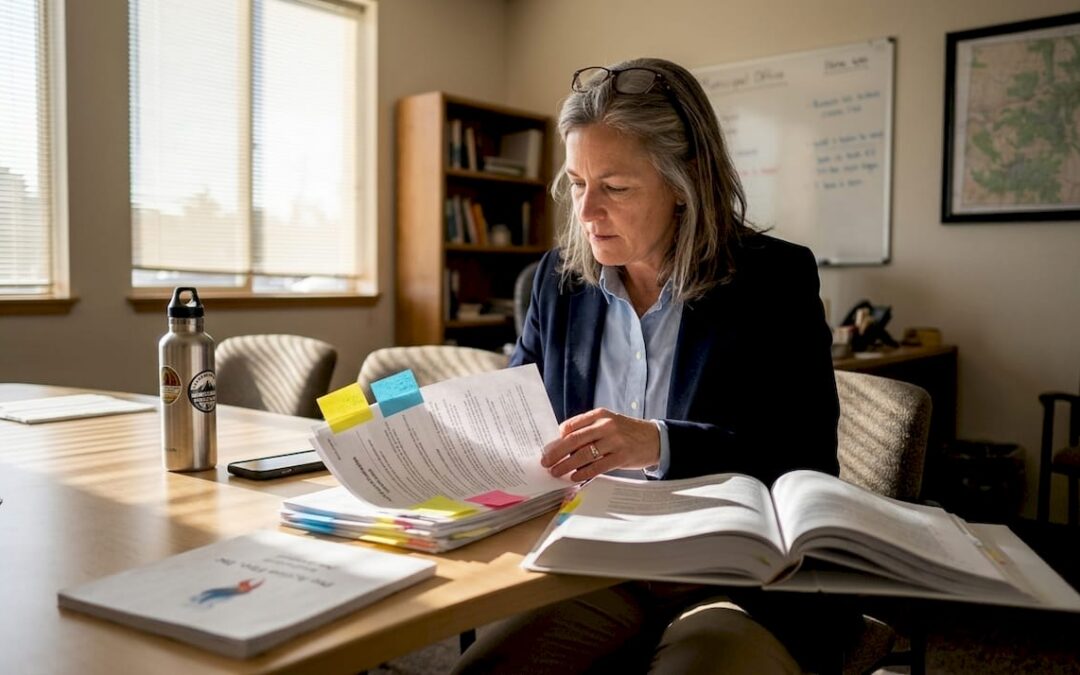 Inspector reviewing fire certification paperwork