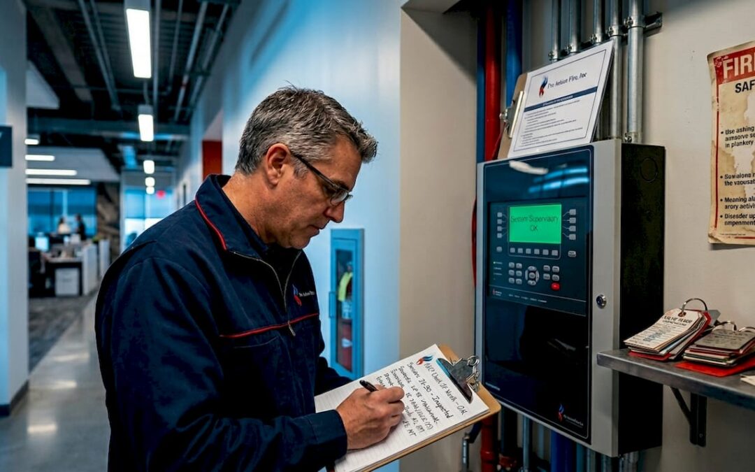 Maintenance manager checks supervised sprinkler panel