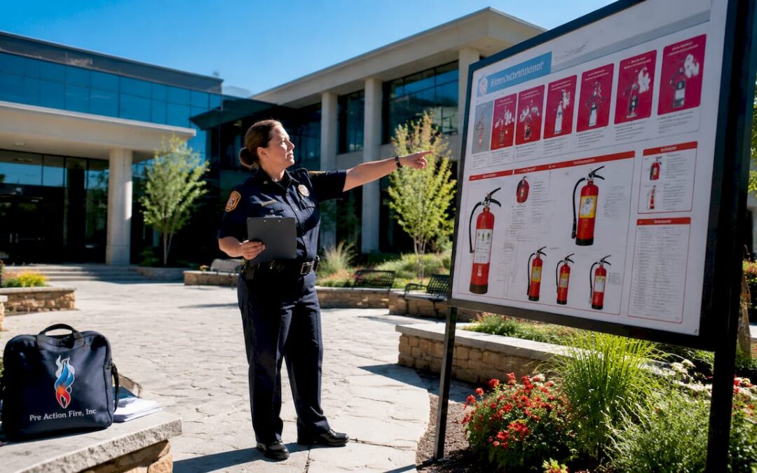 Fire marshal inspecting office lobby