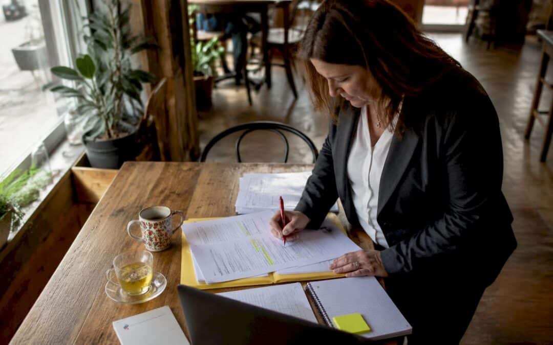 Property manager reviewing fire safety documents