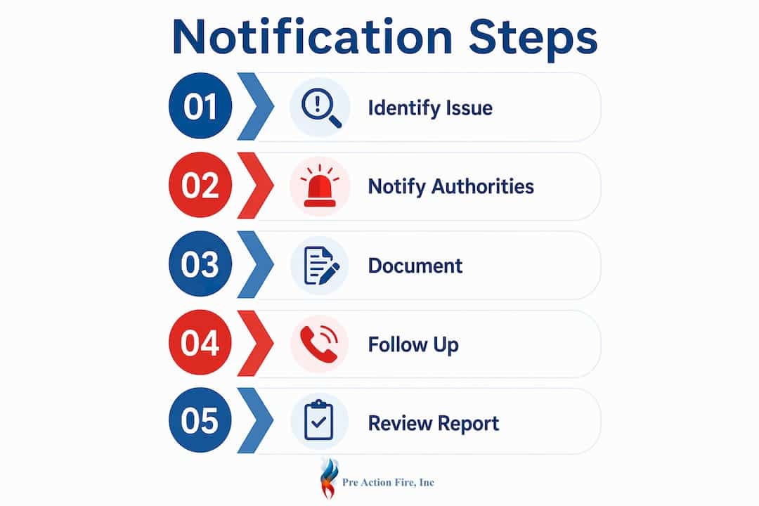Infographic illustrating fire notification steps