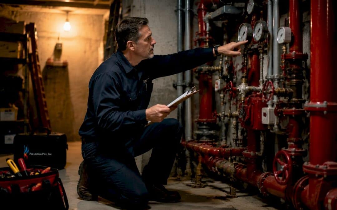 Fire contractor inspecting sprinkler system