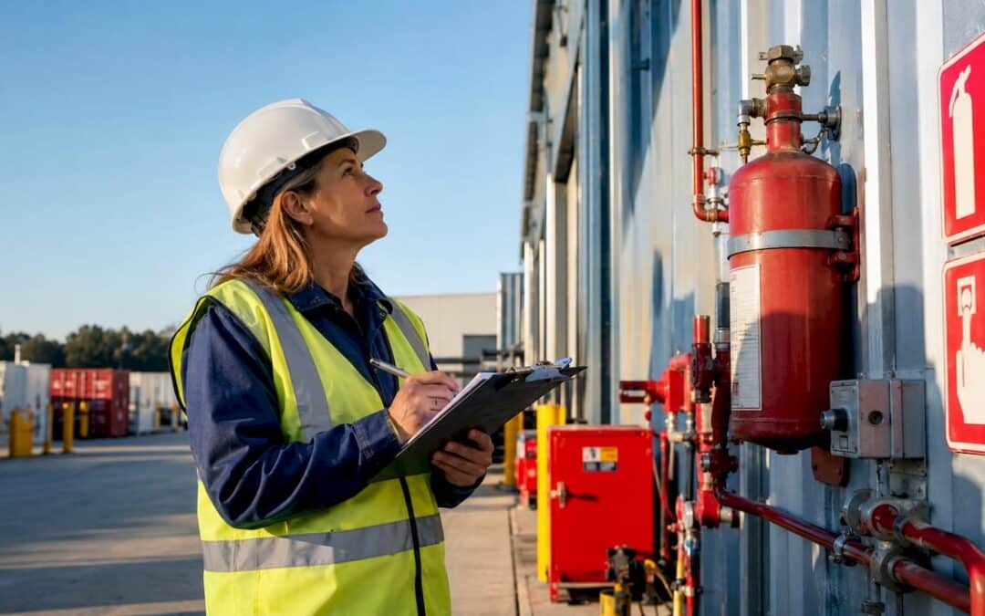 Safety inspector examining electrical panels