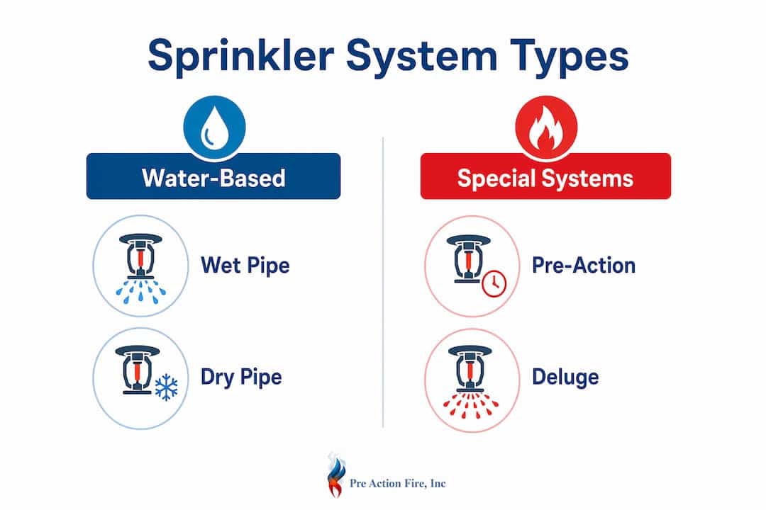 Infographic comparing fire sprinkler system types