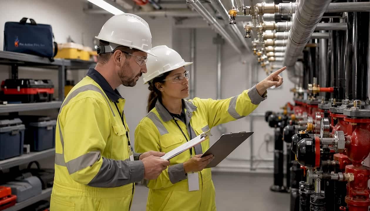 Inspectors testing fire sprinkler system valves