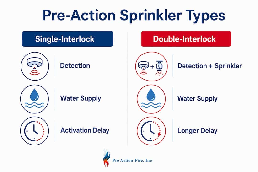 Infographic comparing two pre-action sprinkler system types