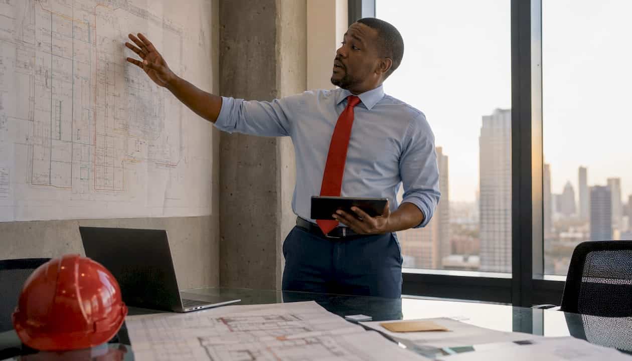 Fire protection manager reviewing national service map