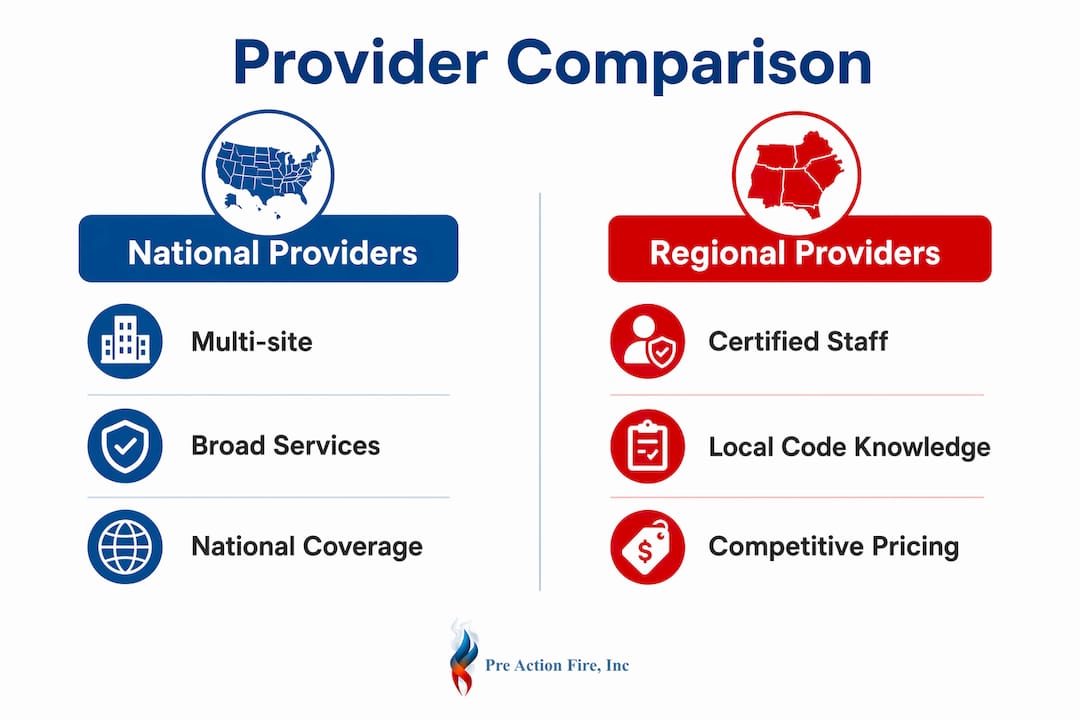 Infographic comparing national vs regional fire providers