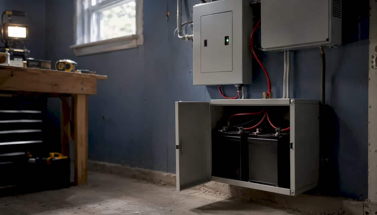Fire alarm battery backup unit in utility room