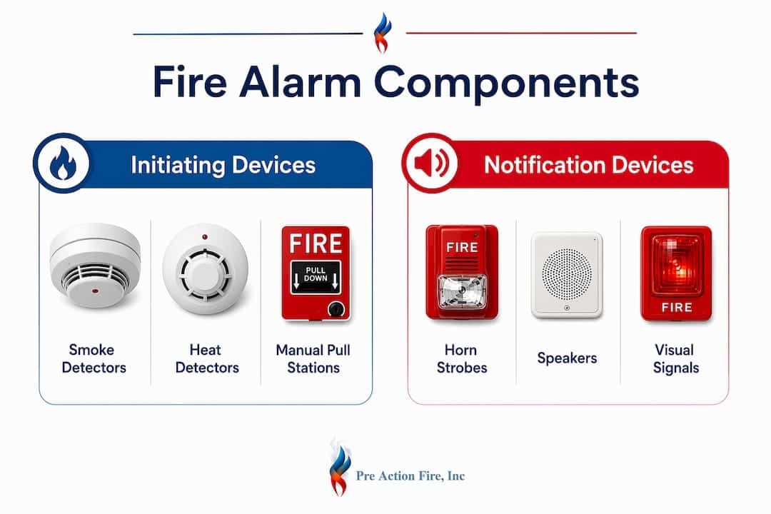 Infographic comparing fire alarm system components