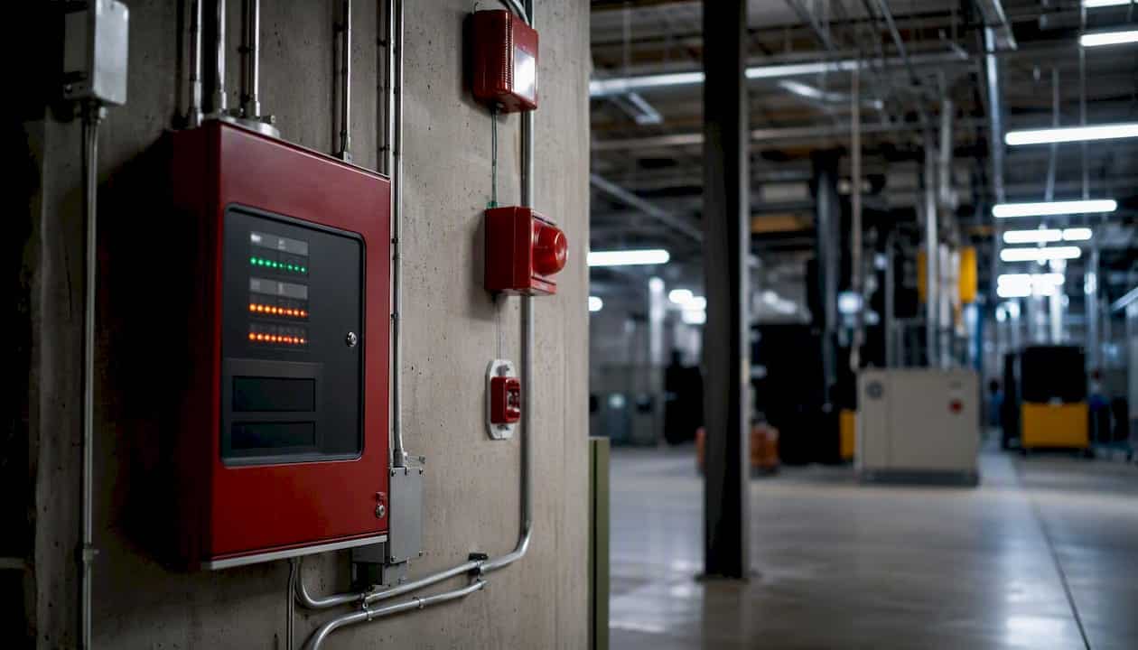 Fire alarm control panel and notification devices in facility