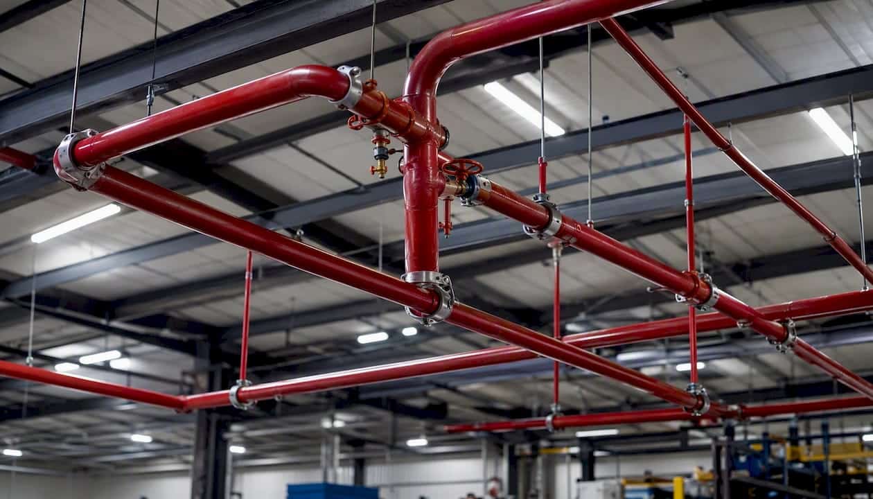 Looped fire sprinkler piping system detail