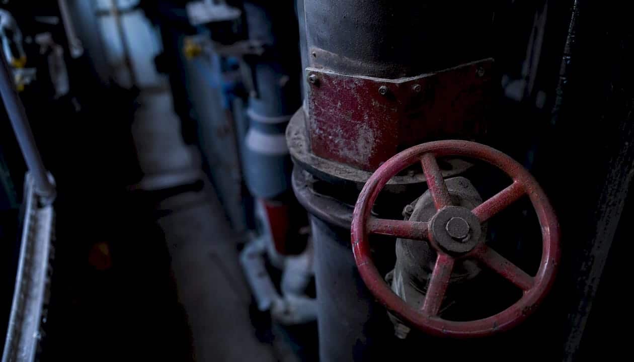 Close-up of emergency shutoff valve on industrial pipe