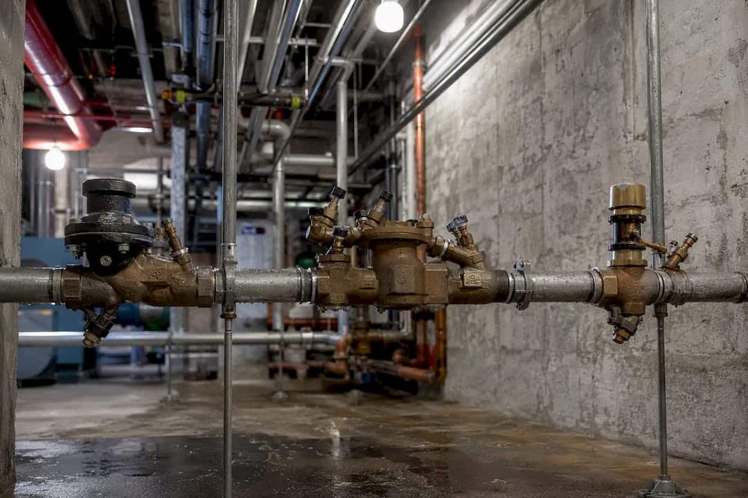 Different types of backflow devices on pipes