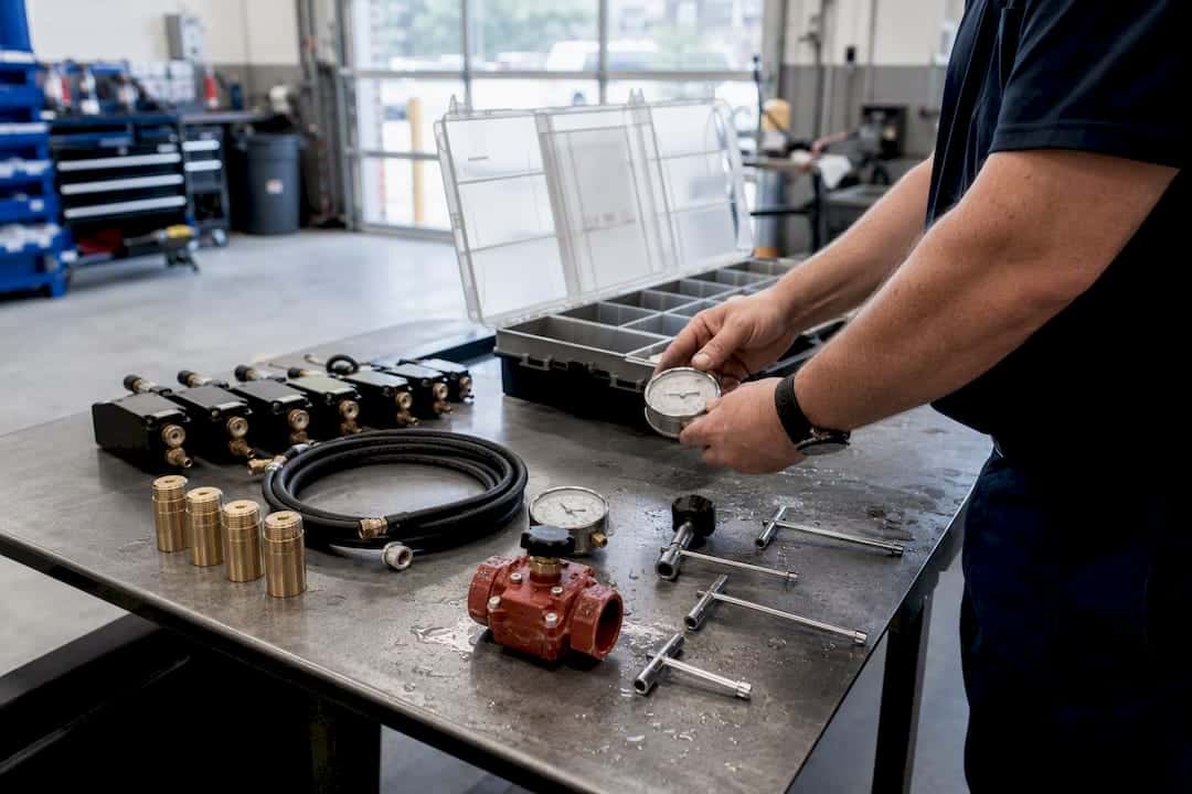 Backflow inspection tools on workbench
