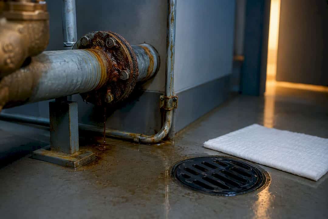 Corrosion and standing water near piping