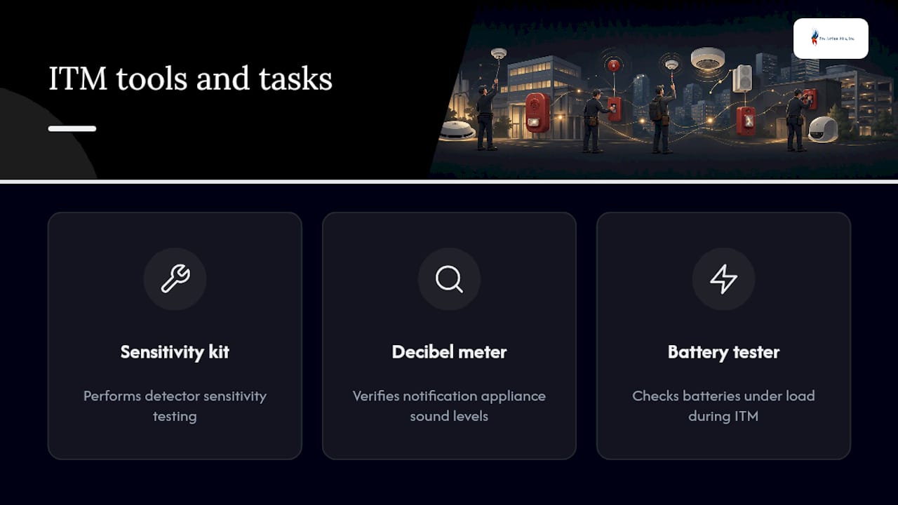 Three tools used for annual fire alarm testing