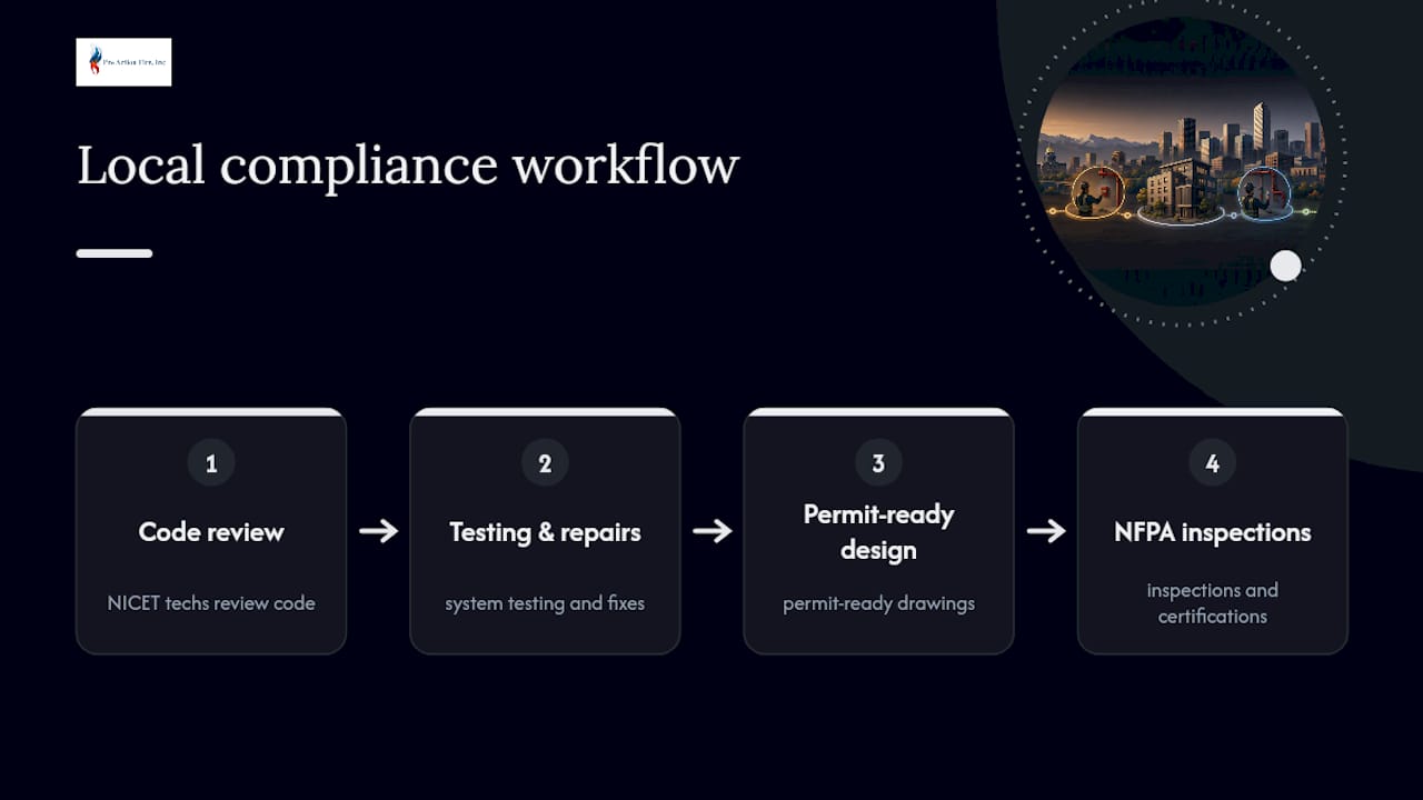 Local fire code compliance workflow stages